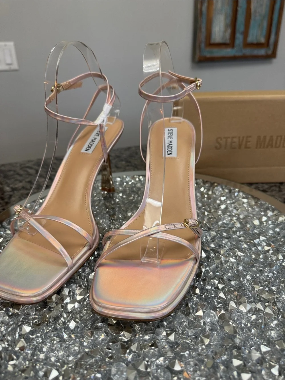 Steve Madden rose Iridescent Strap High Heel Sandals NEW 10